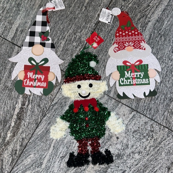 NWT- GLITTER GNOME AND ELF CHRISTMAS DECORATIONS x3 BUNDLE - Picture 1 of 7